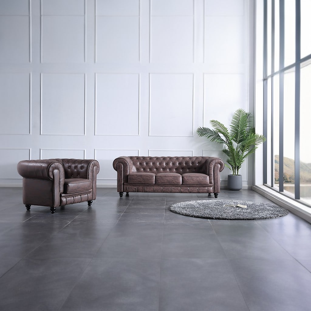 Conjunto_Chester_choco_vintage_1 SOFÁ CHESTERFIELD 3 PLAZAS CHOCOLATE VINTAGE - Imagen 1