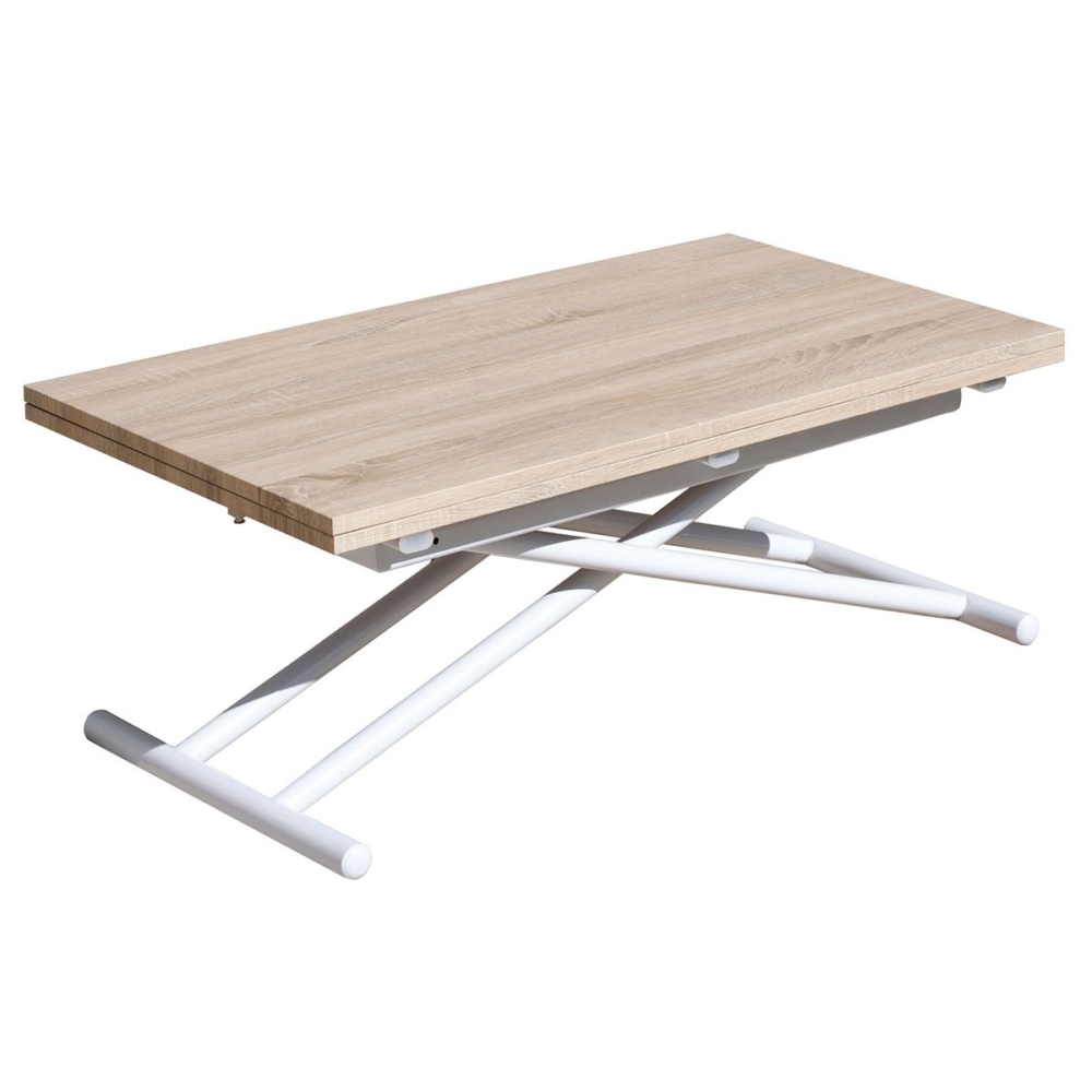 MESA CENTRO ELEVABLE Y EXTENSIBLE UP - DOWN BLANCO / ROBLE 100 x 50 CM - Imagen 1