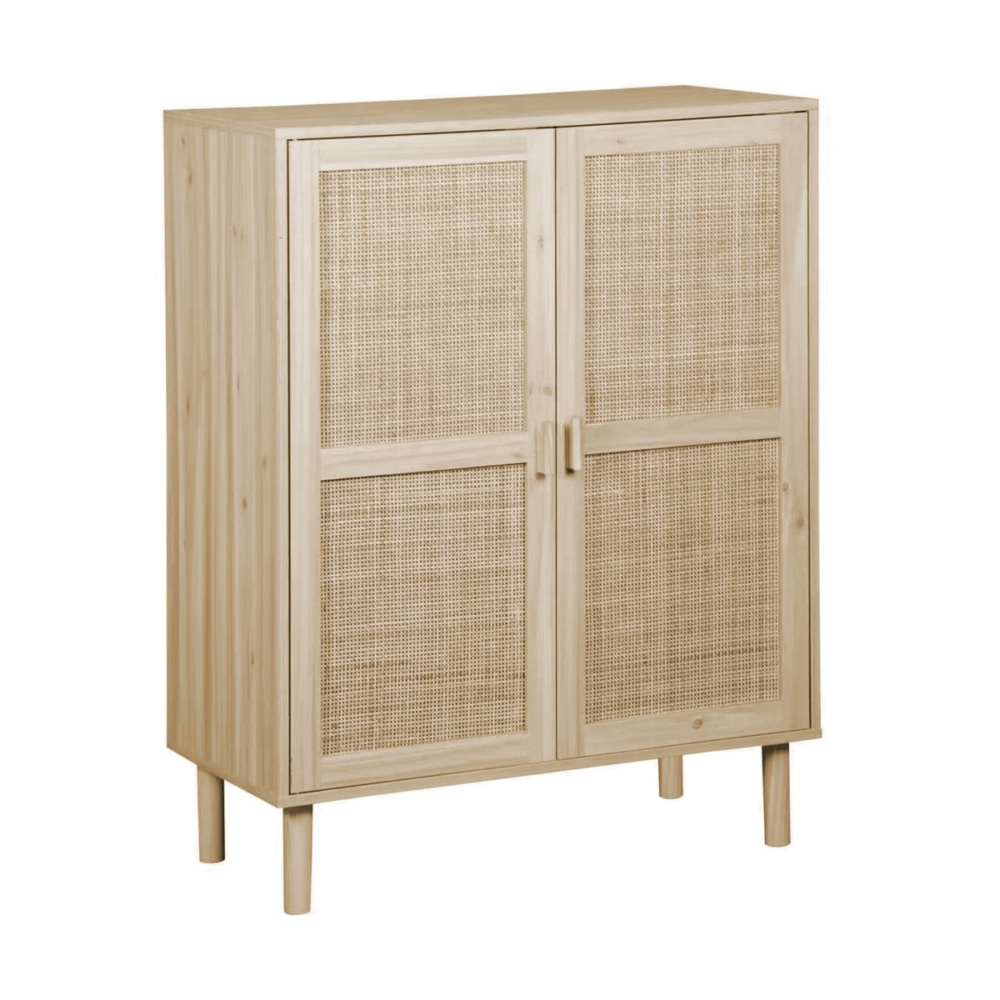 ARMARIO BAJO DÉCOR 80 x 40 CM PINO / RATTAN. - Imagen 1
