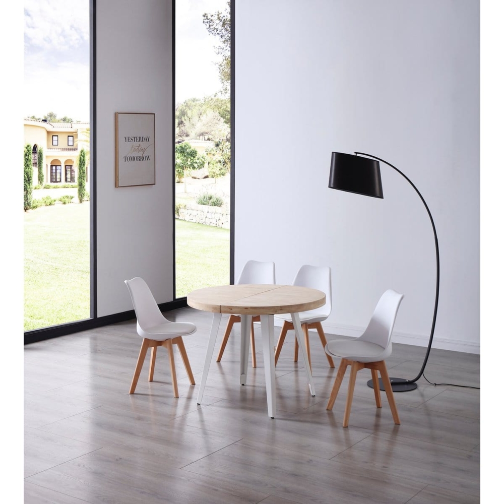 MESA COMEDOR EXTENSIBLE BERG 140 - 180 - 220 x 80 CM  ROBLE NORDISH / BLANCO. - Imagen 4
