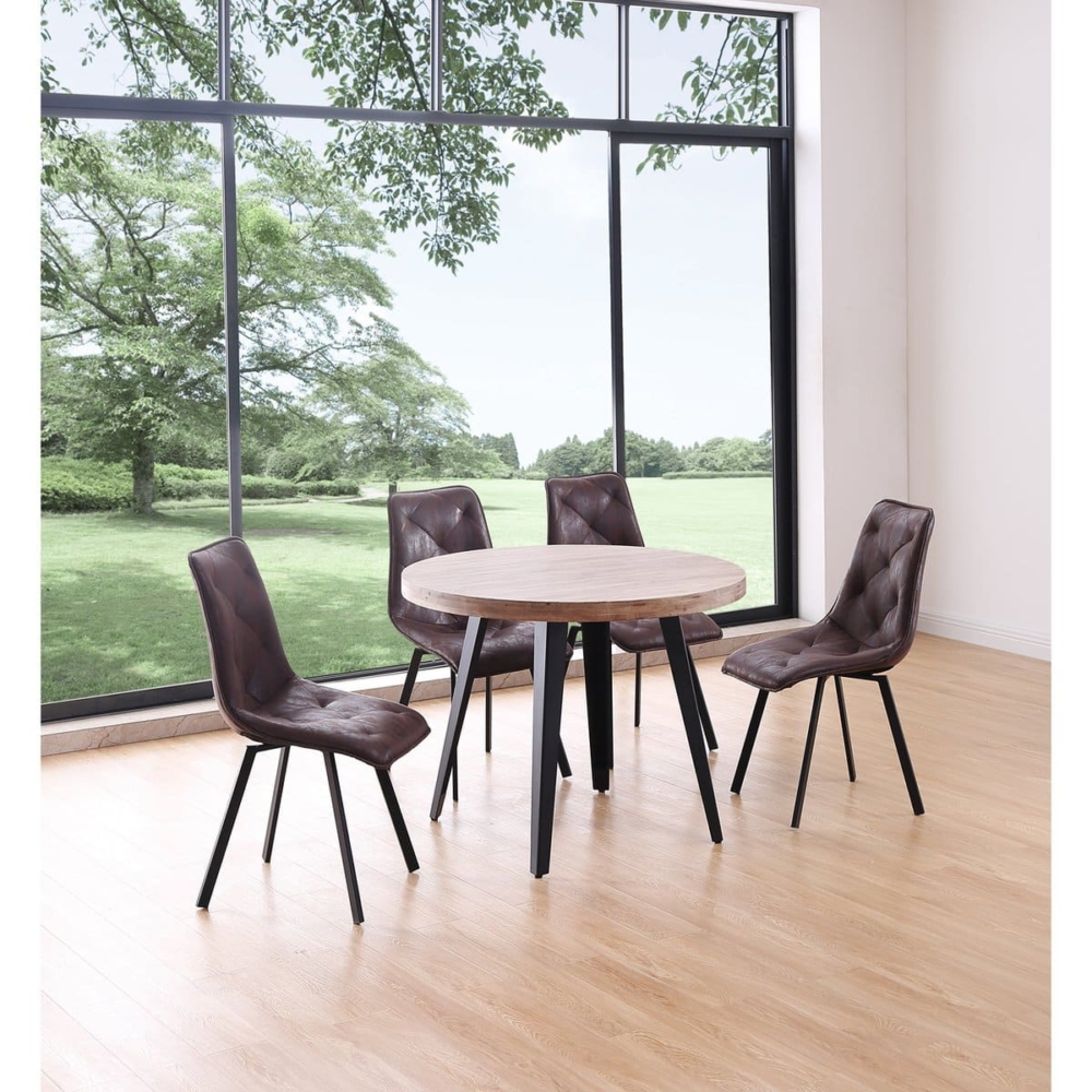 MESA COMEDOR REDONDA FIJA BERG 100 CM  ROBLE HONEY / NEGRO. - Imagen 3