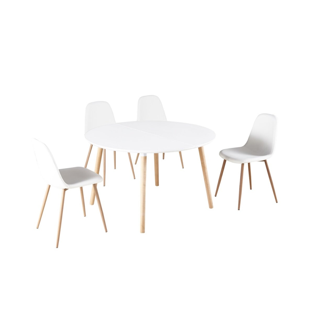 MESA COMEDOR EXTENSIBLE NORDIKA 100 - 140 - 180 CM BLANCO / HAYA. - Imagen 4