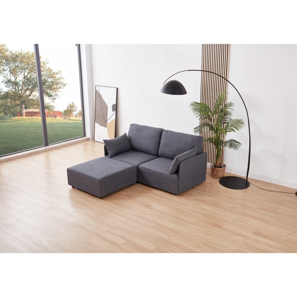 SOFA MODULAR CON BRAZOS MOU 2 PLAZAS + CHAISELONGUE TEJIDO GRIS 186 x 183 X 93 CM - Imagen 1