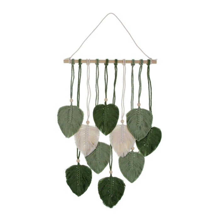 DECORACIÓN PARED MACRAMÉ HOJAS VERDE