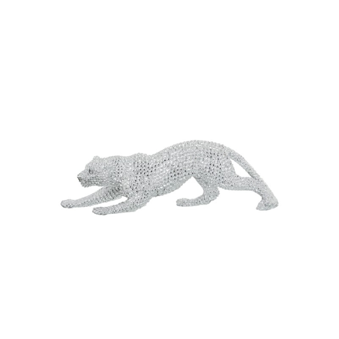 Figura Leopardo Resina Plateado Granulado