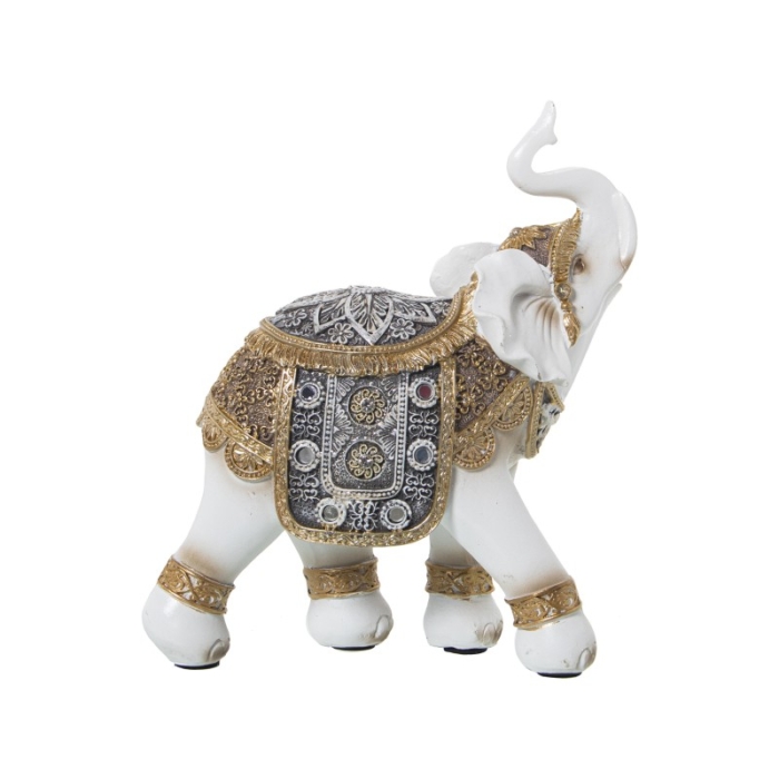 Figura Resina Elefante Blanco y Dorado