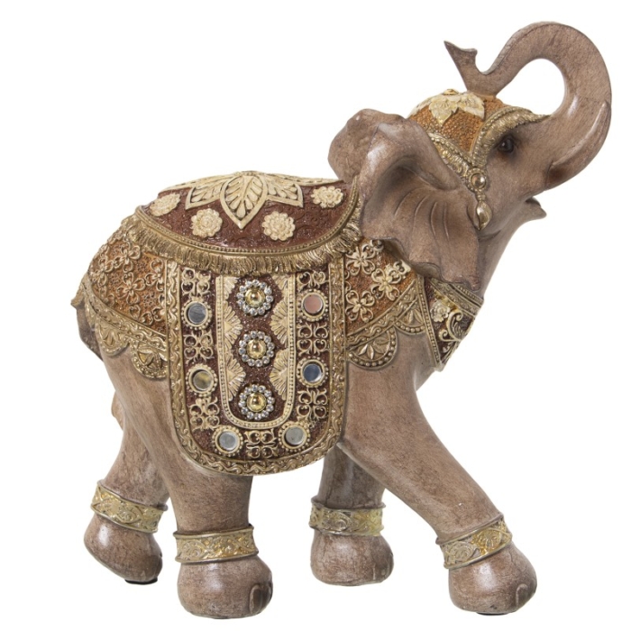 Figura Resina Elefante Gris y Dorado