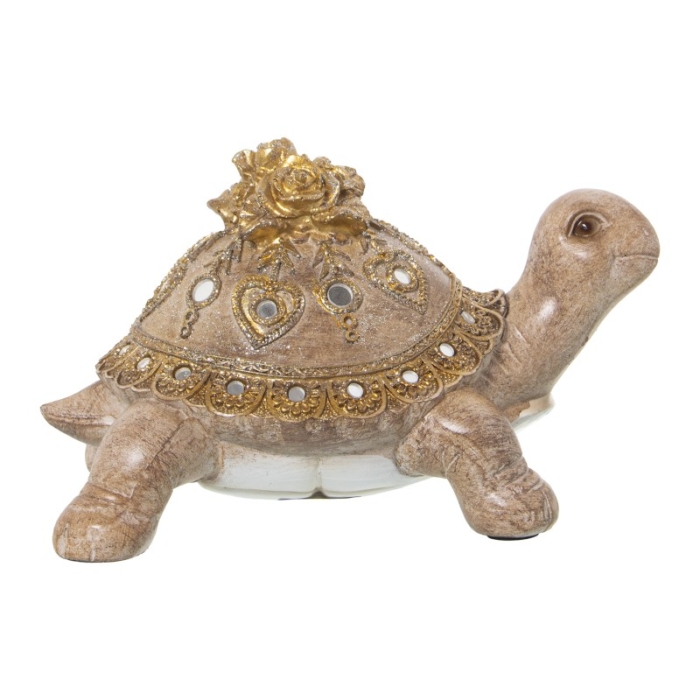 Figura Resina Tortuga Marrón y Dorada