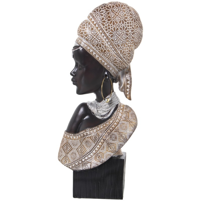 Figura Busto Resina Africana Negro y Dorado