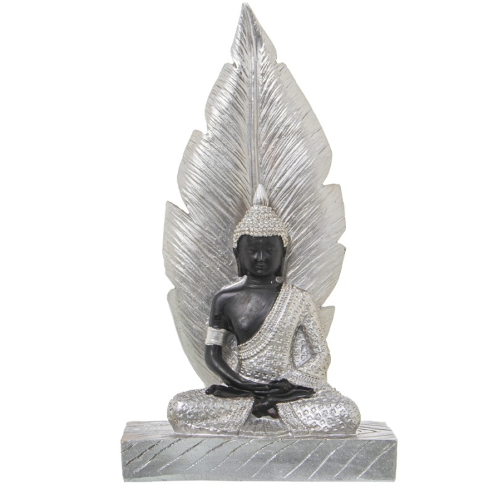 Figura Resina Buda Plateado y Marron