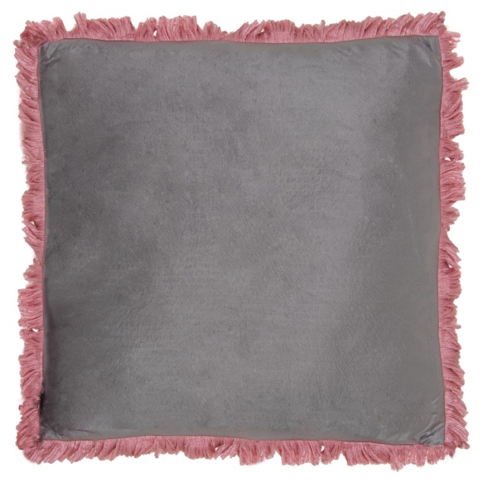 Cojín Terciopelo Gris Flecos Rosa C y Cremallera