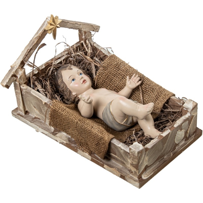 Figura Resina Niño Jesus en Pesebre 31Cm 31Cm