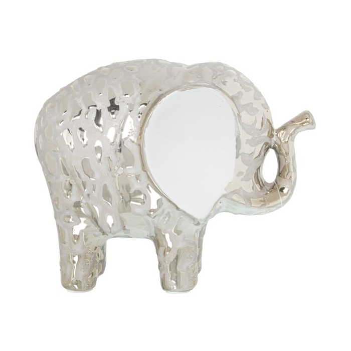 Figura Elefante Cerámica Dorado Pálido y Blanco