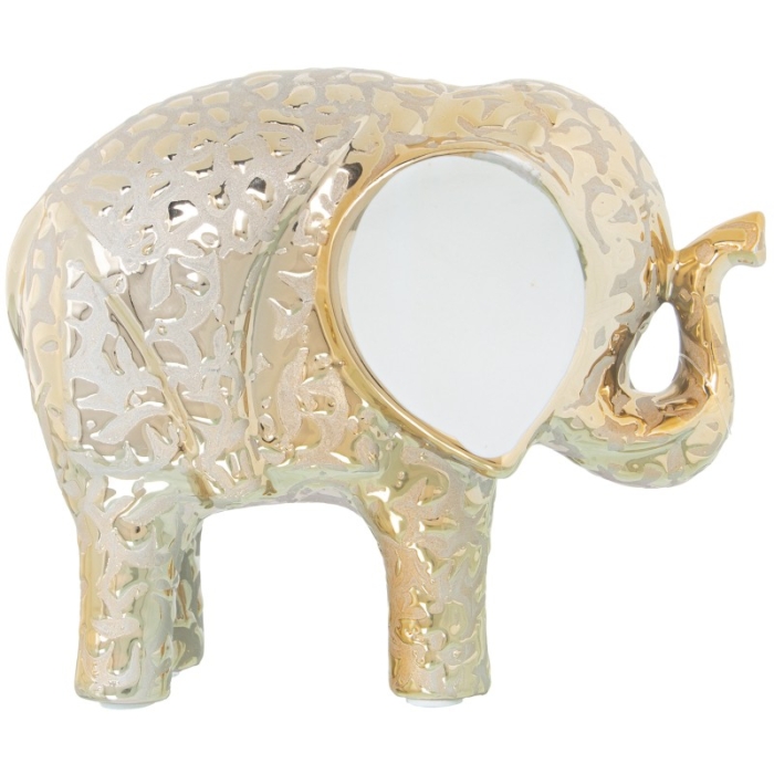 Figura Elefante Ceramica Dorado y Blanco