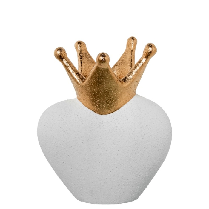 Figura Cerámica Corazón C y Corona 26Cm Blanco y Oro