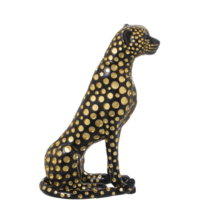 Figura Resina Leopardo Negro y Dorado
