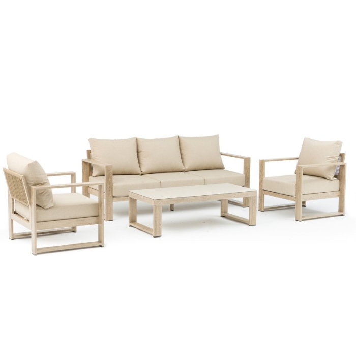 Set Sofa 3P y 2 Sillones y Mesa Centro Aluminio y Cuerda y