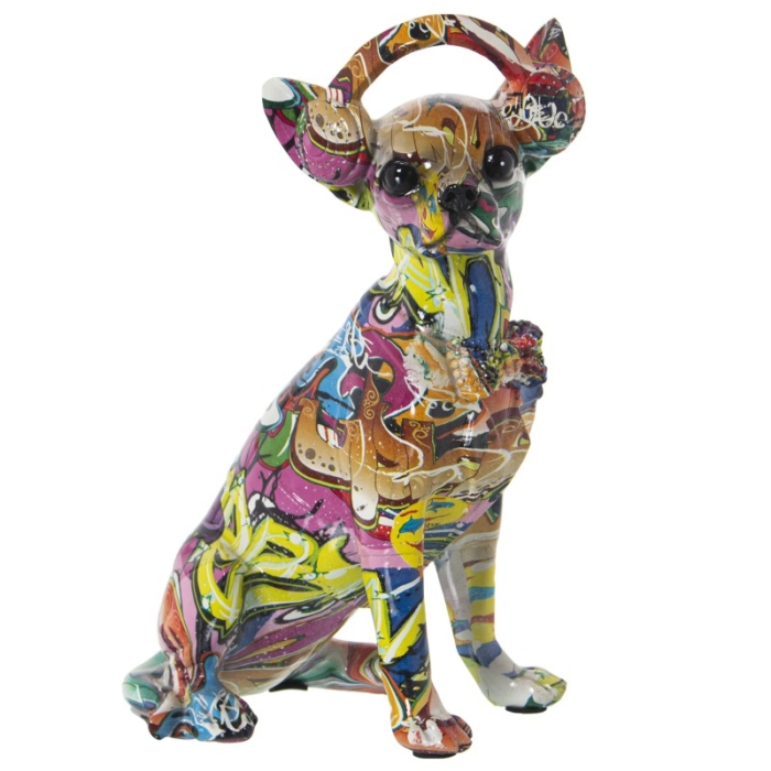 Figura Perro Resina Grafiti Multicolor