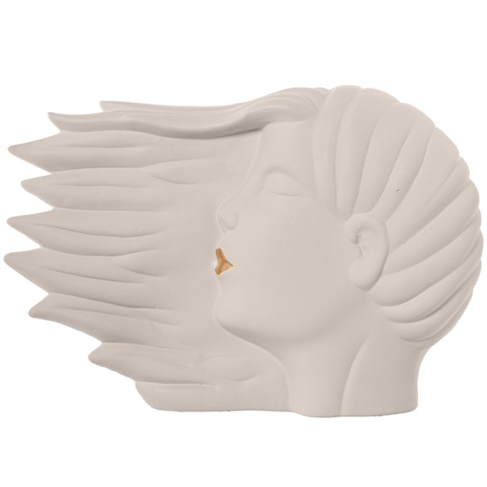 Figura Cerámica Rostro Perfil Cabello Crema