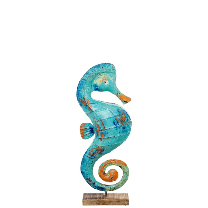 Figura Caballito de Mar 62Cm Hierro C y Base Madera