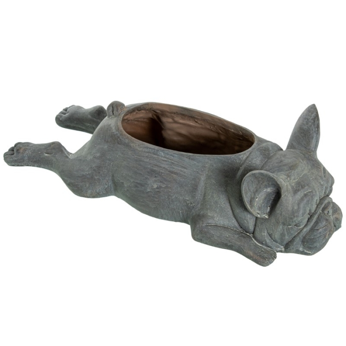 Figura y Macetero Resina Perro Tumbado