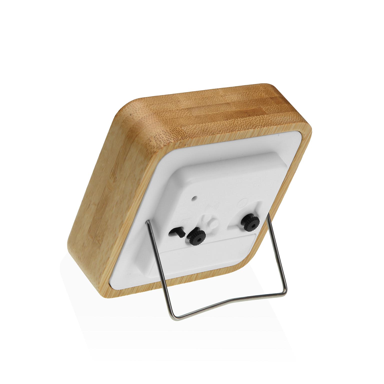 18560418_1 RELOJ DESPERTADOR DE MESA BAMBÚ CUADRADO BLANCO - Imagen 2