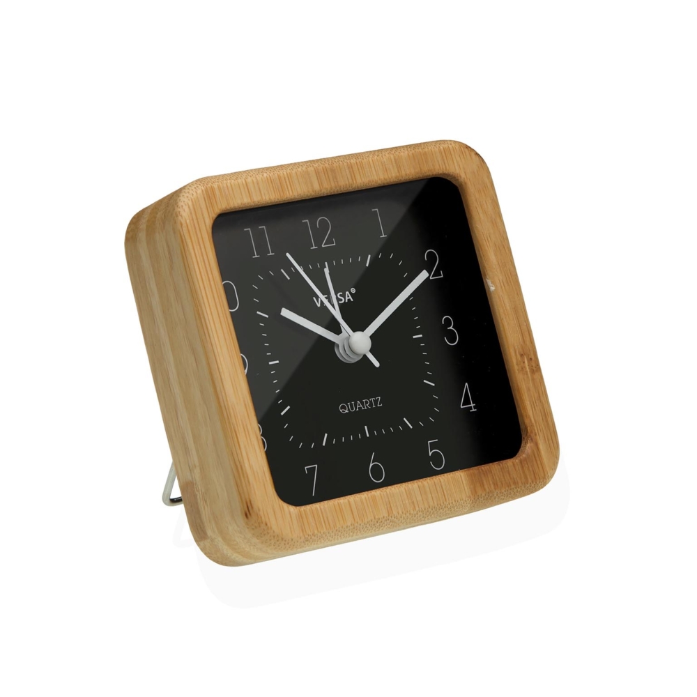 18560419 RELOJ DESPERTADOR DE MESA BAMBÚ CUADRADO NEGRO - Imagen 1
