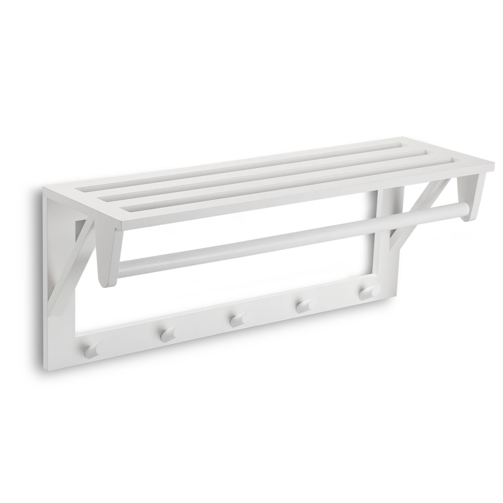 PERCHERO DE PARED BLANCO CON BALDA Y 5 GANCHOS - Imagen 1