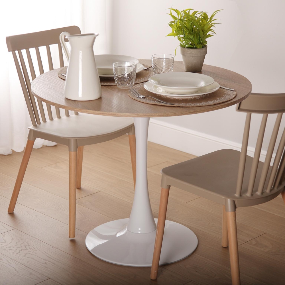 MESA BLANCA Y MADERA MEERA 100 CM - Imagen 2