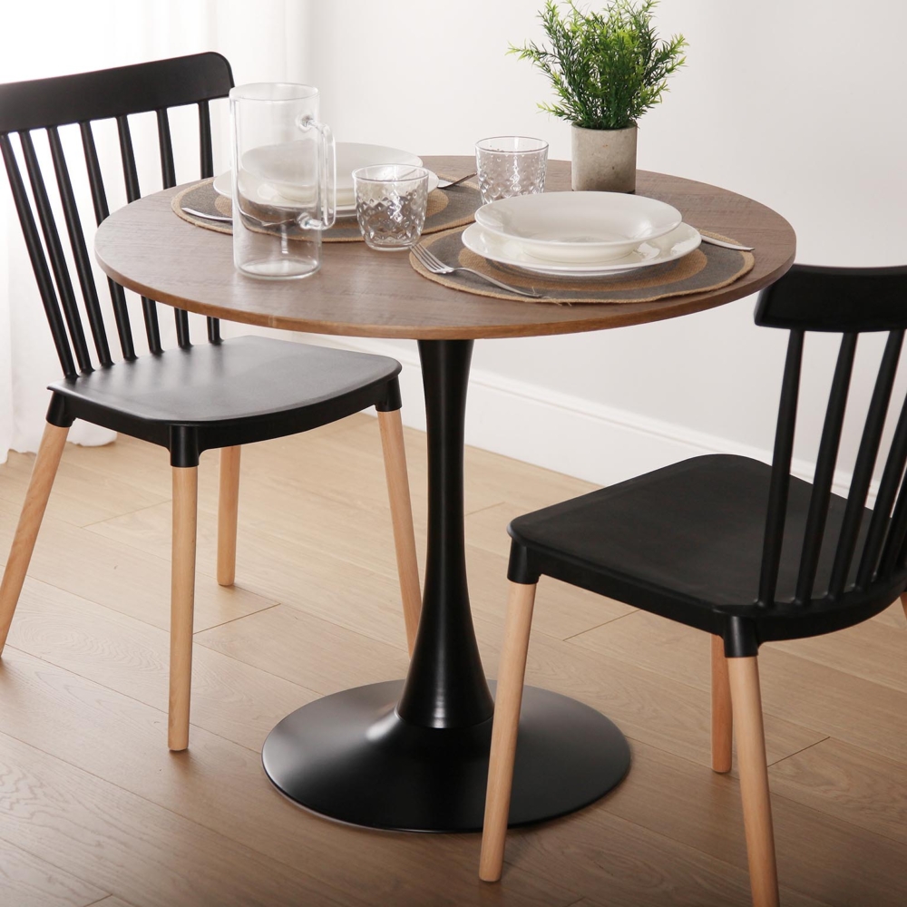 MESA NEGRA Y MADERA MEERA 100 CM - Imagen 2