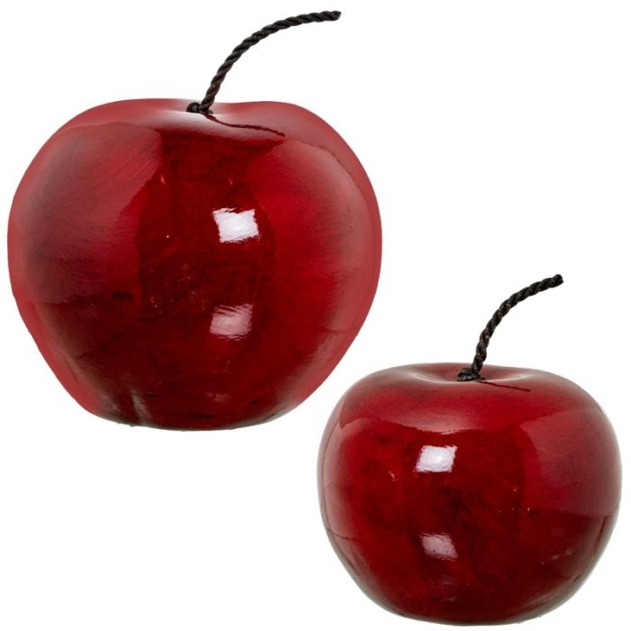 Set 2 Figuras Manzanas Cerámica Rojo Brillo y
