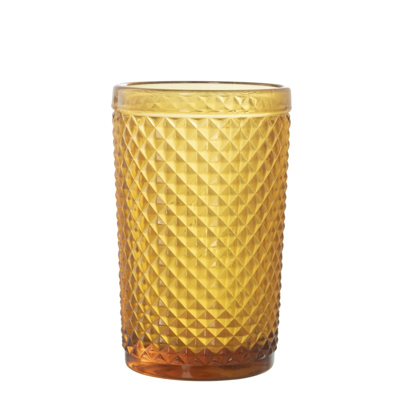 14966 Vaso Alto Cristal Mostaza 330Ml Deco. Diamante Ø7 y 5Cm y Apto Lavavajilla - Imagen 1