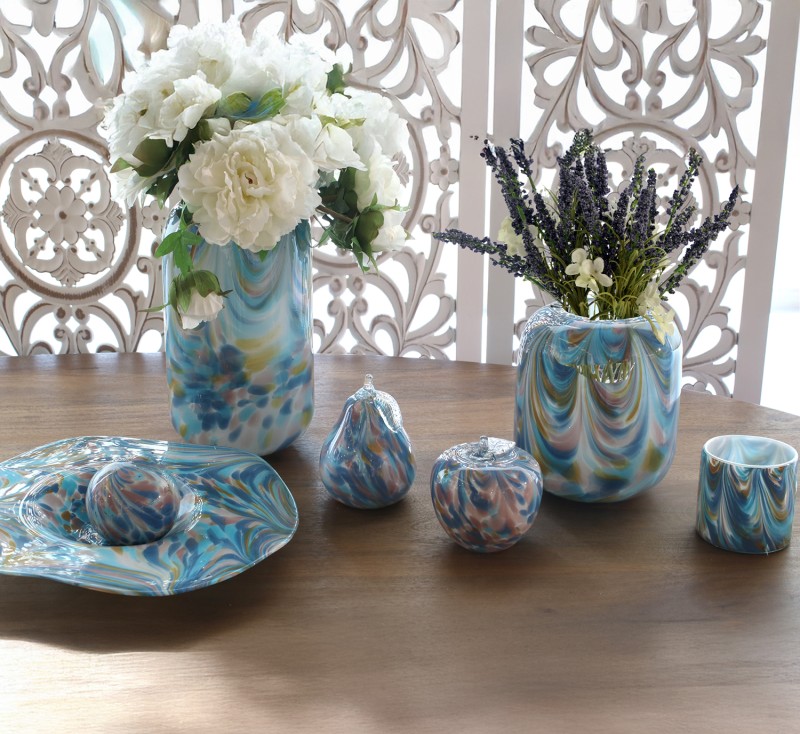 20168 Jarrón Cristal Blanco y Azul - Imagen 1