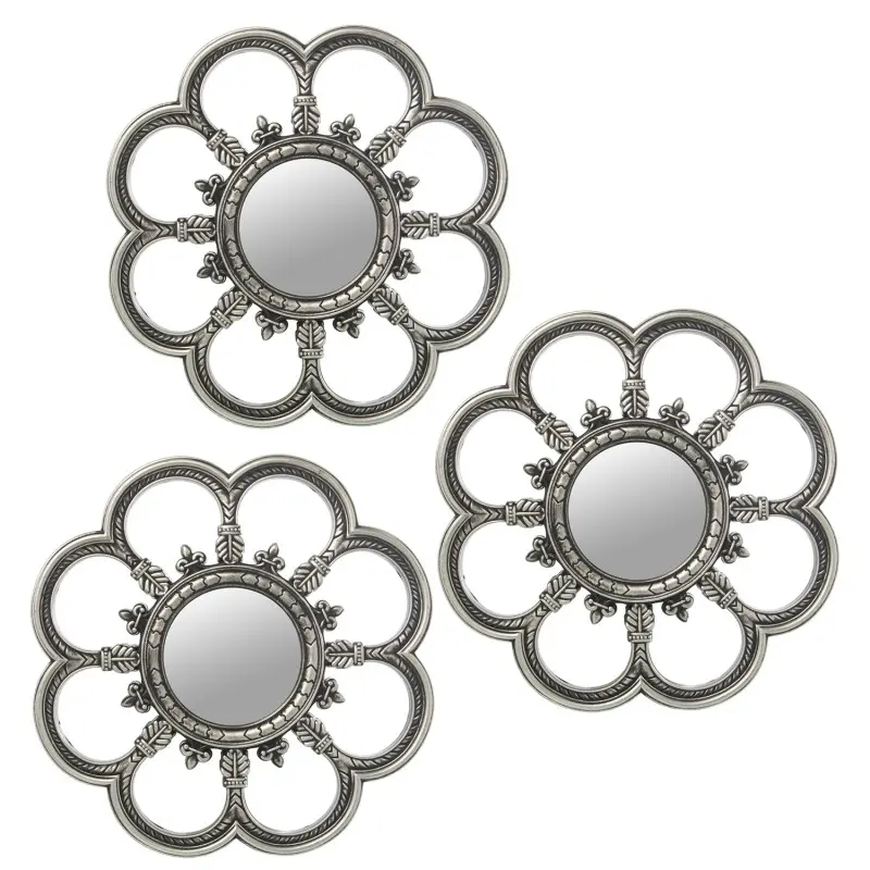 23218 Set 3 Adornos Pared Melamina C y Espejo Plateada Ø25Cm y Interior:ø9Cm - Imagen 1