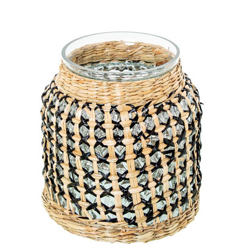 34797 Jarrón Portavelas Cristal y Hierba de Mar - Imagen 1