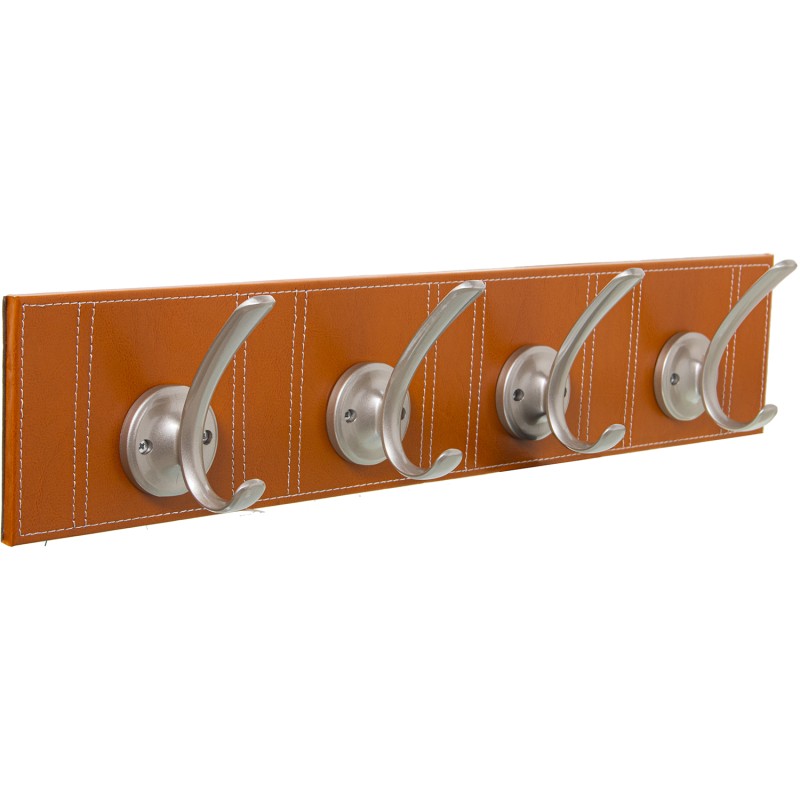 48893 Perchero Pared Polipiel Marrón Claro C y 4 Ganchos Metal y Soporte:1Cm Grosor - Imagen 1
