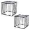 Set 2 Mesas Auxiliares Metal Negro C y Cristal Negro y