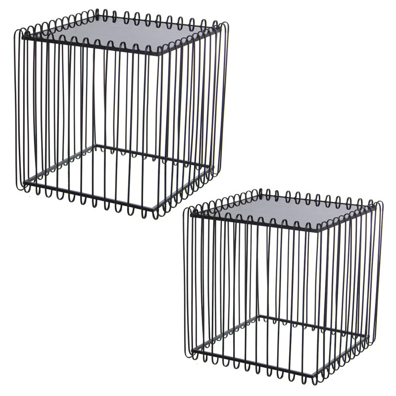 49712 Set 2 Mesas Auxiliares Metal Negro C y Cristal Negro y - Imagen 1