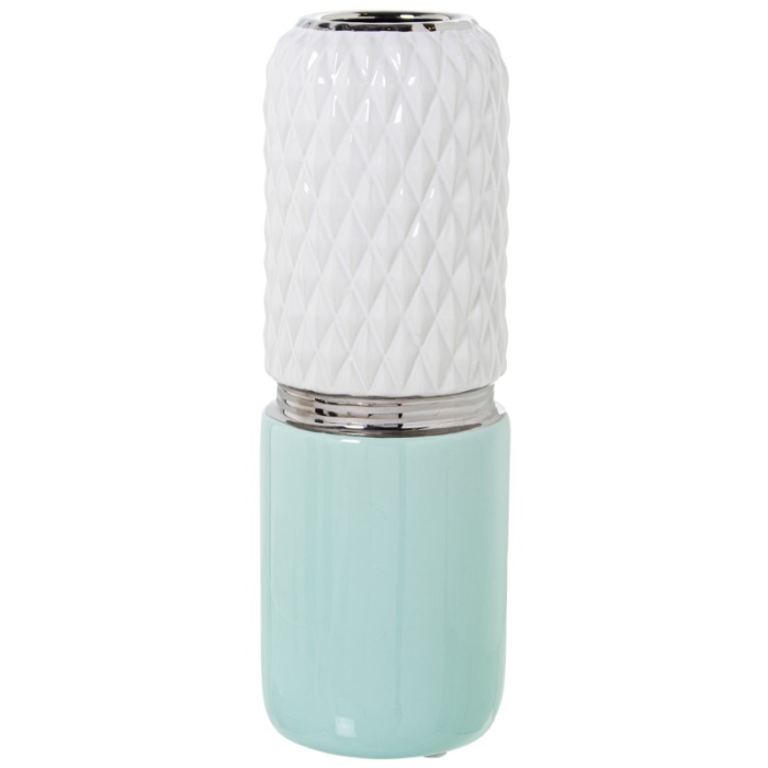 Jarrón Cerámica Blanco y Verde Agua