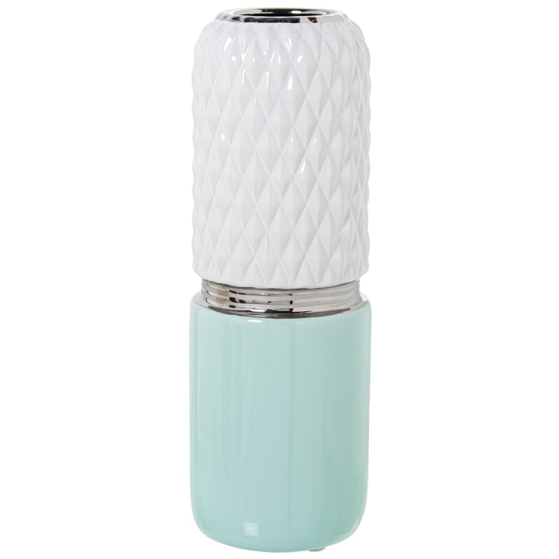 50101 Jarrón Cerámica Blanco y Verde Agua - Imagen 1