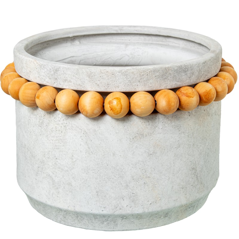 50623 Macetero Cerámica Ø30Cm Gris C y Bolitas Madera - Imagen 1