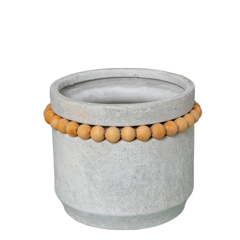 50625 Macetero Cerámica Ø19Cm Gris C y Bolitas Madera - Imagen 1