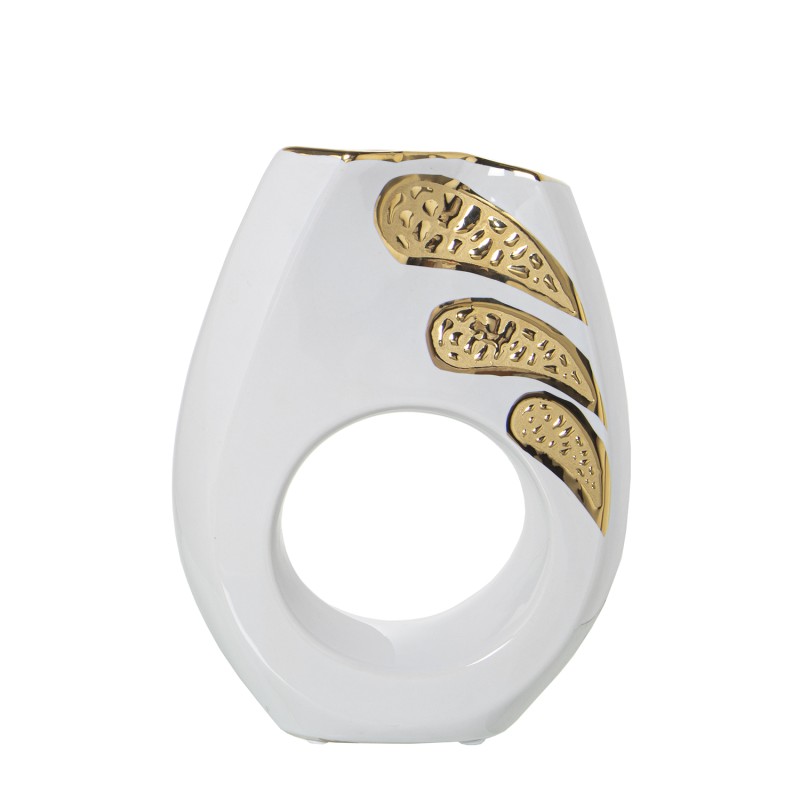 51033 Jarrón Cerámica Blanca y Dorada - Imagen 1