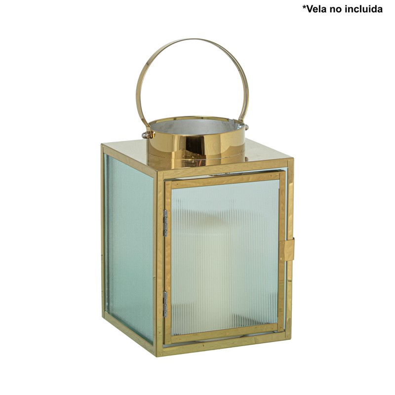 61377 Farol Portavelas 20Cm Metal Cromado Dorado - Imagen 1