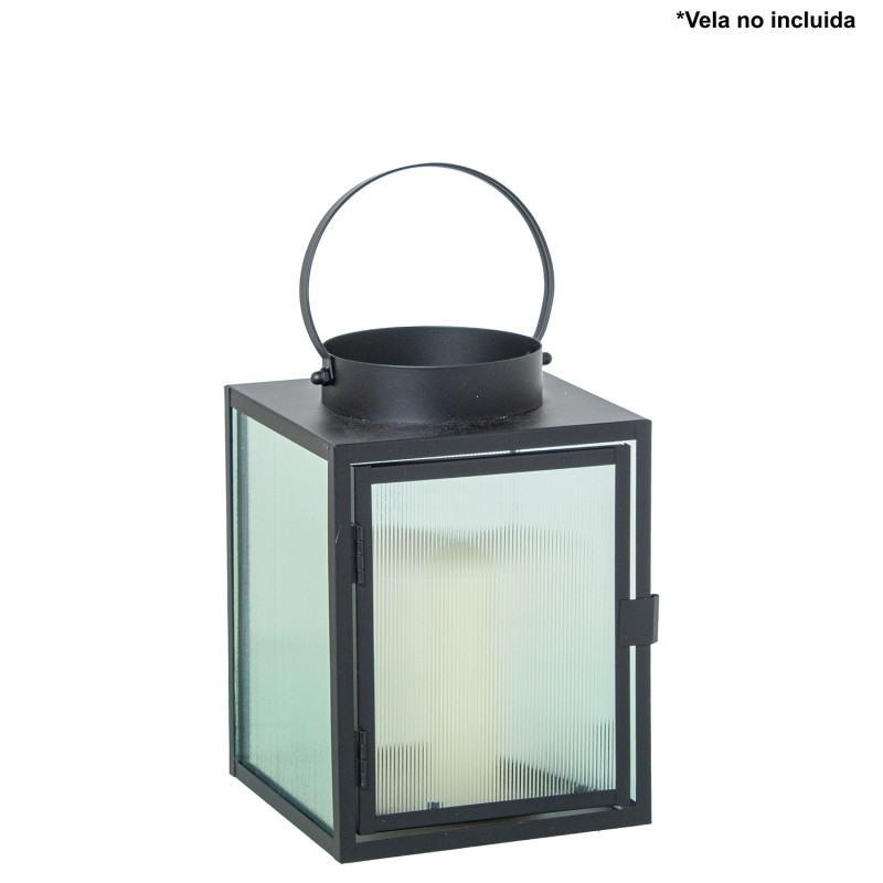 61379 Farol Portavelas 20Cm Metal Negro - Imagen 1