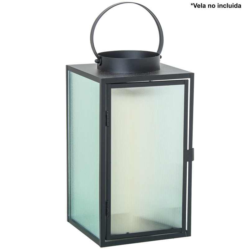 61380 Farol Portavelas 30Cm Metal Negro - Imagen 1