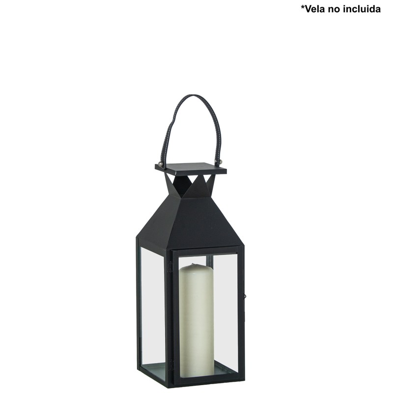 61381 Farol Portavelas 48Cm Metal Negro - Imagen 1