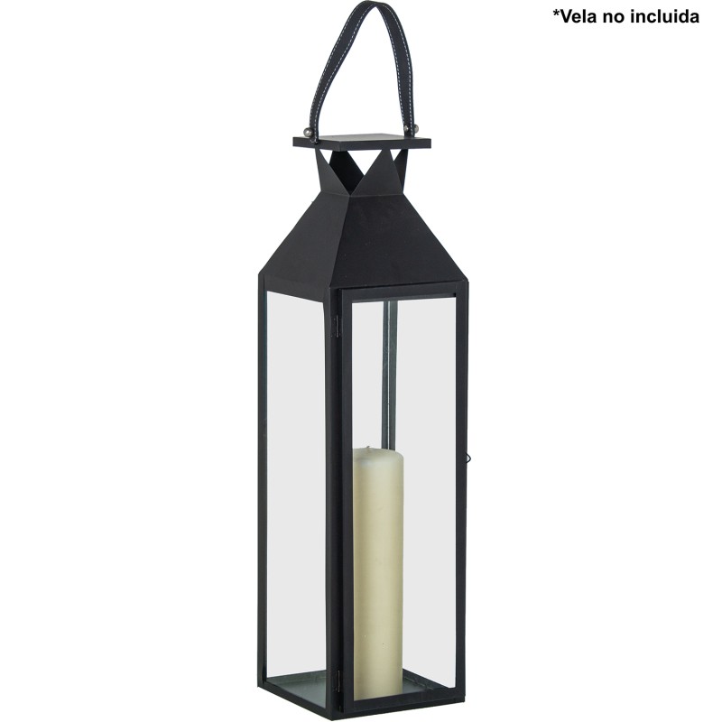 61382 Farol Portavelas 68Cm Metal Negro - Imagen 1