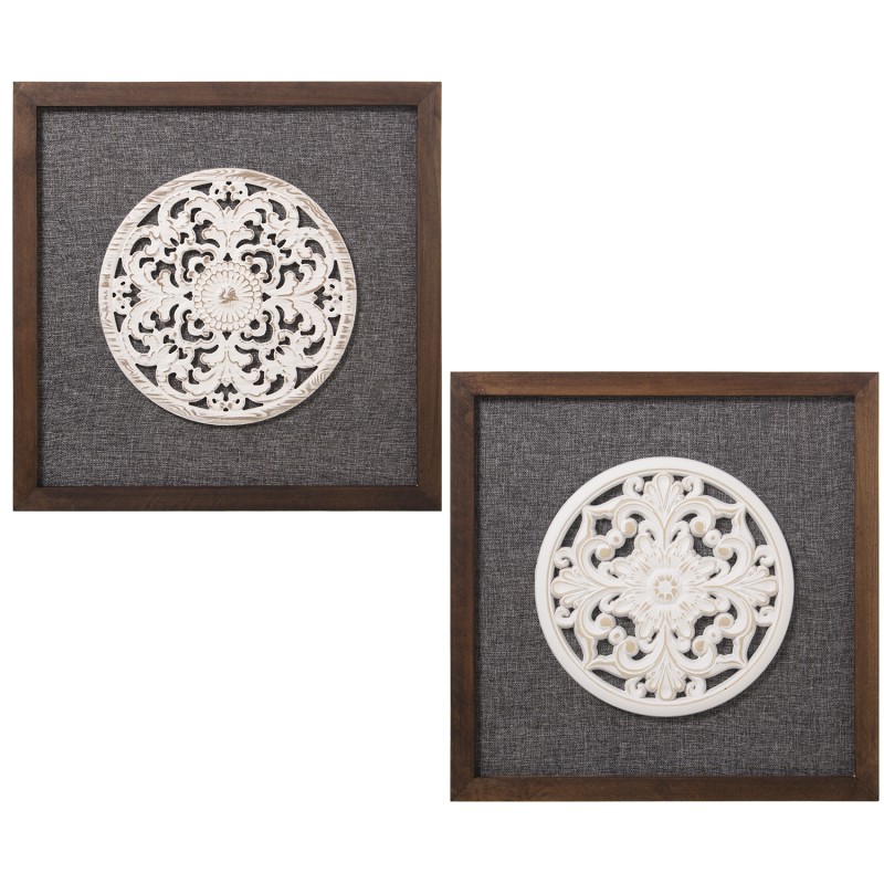 70043 Retablo Madera Calado Blancoen Cuadro Enmarcado Surtido y Dm y Abeto y Lino - Imagen 1