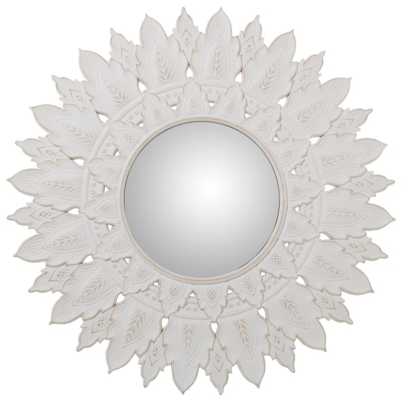 70072 Espejo Redondo Ø70Cm Madera Calada Blanco Decapé y Int:ø28Cm y Int:ø28Cm - Imagen 1